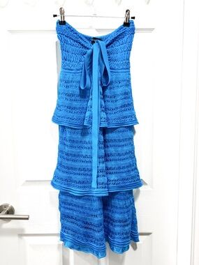 bebe Blue Crochet Halter or Strapless Tiered Dress